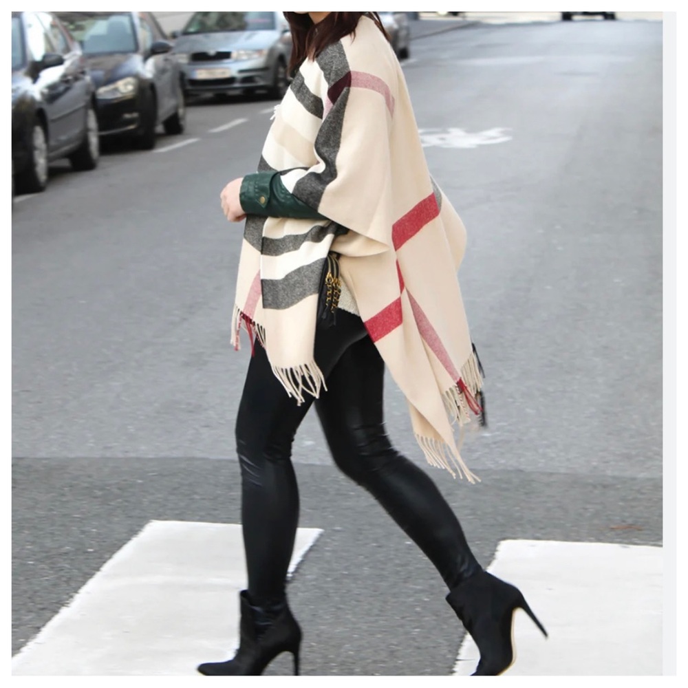 Fabulous Oversized Plaid Fringe Shawl Poncho